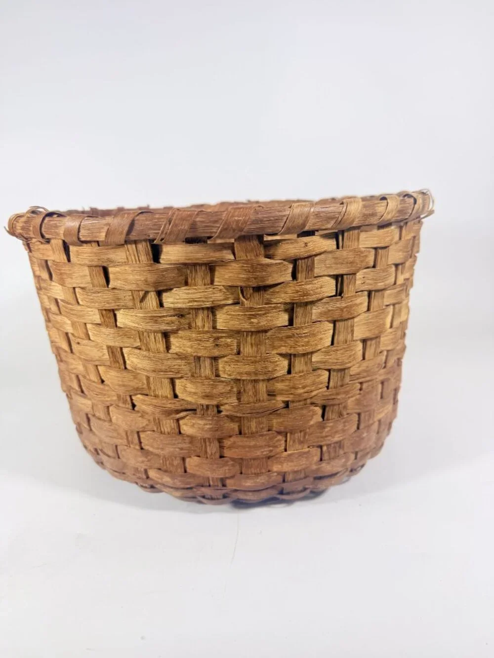 Basket Antique Splint Oak Woven Cotten Harvest Picking North Carolina Handmade